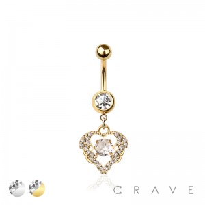 316L SURGICAL STEEL MULTI CZ HEART DANGLE BELLY BUTTON NAVEL RING 